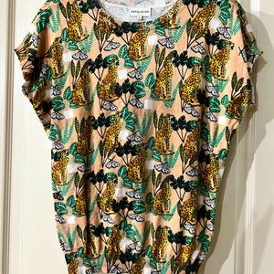 Anthropologie PepaLoves Jungle Cat Short Sleeve Sweater Size S